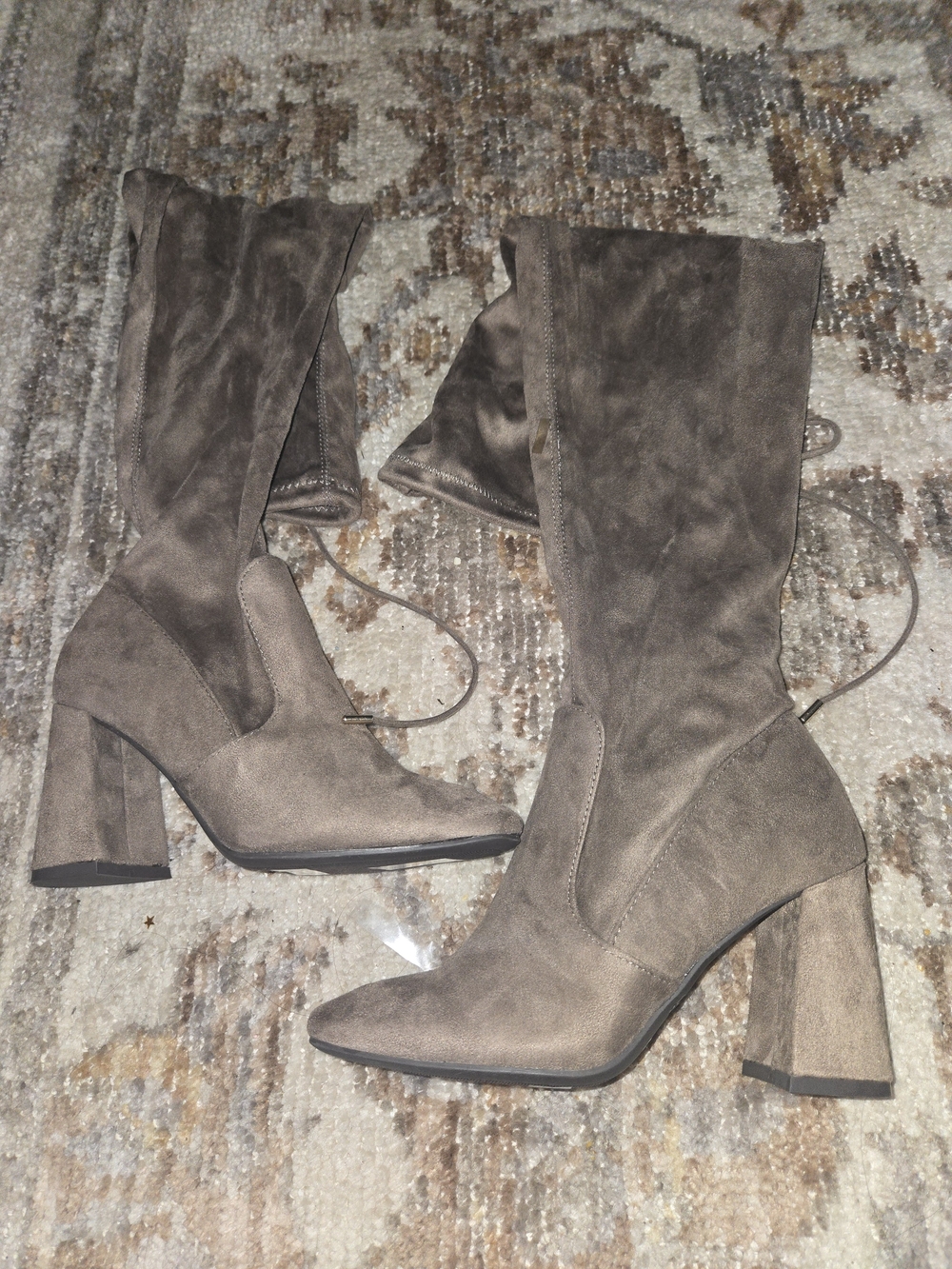 TOGA Taupe Suede-Look Mid-Calf Block Heel Boots